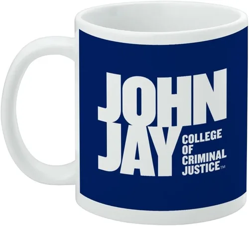 Vista 3 de Taza de cerámica con el logotipo principal de John Jay College of Criminal Justice, taza de regalo novedosa para café, té y bebidas calientes, 11oz