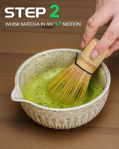 Vista 4 de Juego de batidor de matcha de 20 onzas, kit de 7 piezas de matcha que incluye cuenco matcha, batidor y soporte, cuchara de bambú, reposo, tamiz
