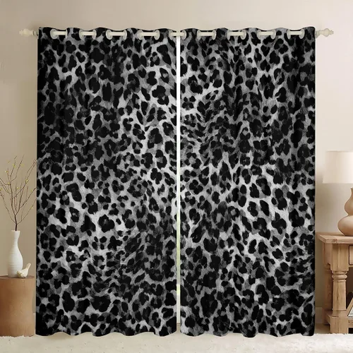 Vista 17 de Feelyou Purple Leopard Print Blackout Curtains Black Wild Safari Darkening Drapes for Bedroom Living Room Decor Cheetah Fur Wildlife Thermal