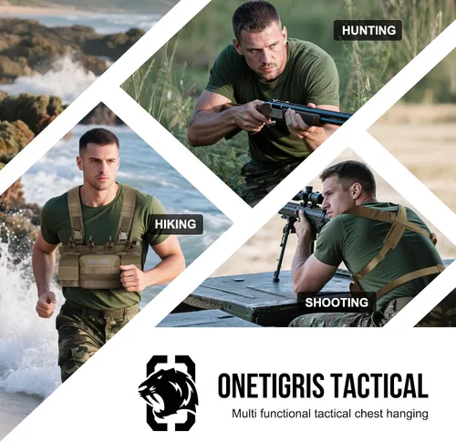 Vista 6 de ONETIGRIS Chest Rig, Dangler Pouch for Hunting Shooting Hiking MOLLE Chest Rigs Tactical Chest Rig with Utility Admin Pouch