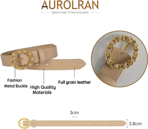 Vista 148 de Cinturón de cuero clásico con hebilla de metal para mujer con vestido de jeans