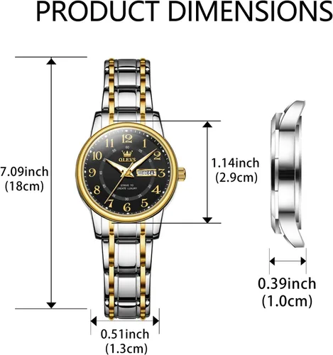 Vista 6 de OLEVS Reloj de acero inoxidable para mujer, reloj de vestir para mujer, con fecha, a la moda, para negocios, impermeable, analógico, de cuarzo