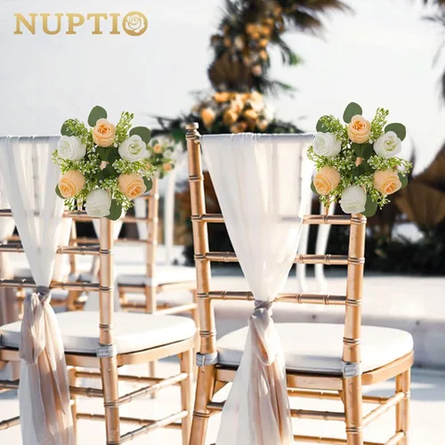 Vista 3 de NUPTIO Pequeños anillos de flores para centros de mesa: corona de velas blancas y champán de 9.05 pulgadas para decoración de mesa de Navidad