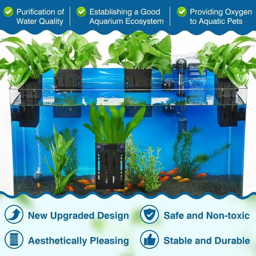 Vista 2 de Borlech Soporte de Planta de Acuario Grande Mejorado con Ganchos y Ventosas para Cultivo de Plantas Acuapónicas en Tanque de Peces y Decoraciones