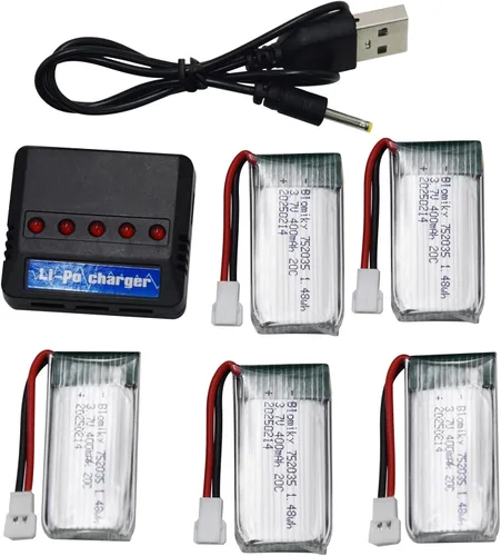 Vista 4 de Blomiky Paquete de 5 3.7 V 400 mAh 25C Li-Po MX2.0 Enchufe Batería Adecuado para Algunos Pequeños RC Quadcopter Drone Aviones /3.7V 400mAh MX 5