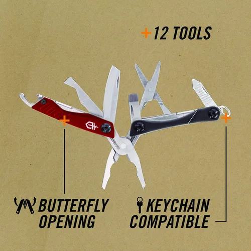 Vista 2 de Gerber Gear Dime Mini EDC multiherramienta 12 en 1, alicates de punta de aguja, cuchillo de bolsillo, llavero, abrebotellas, equipo y equipo EDC