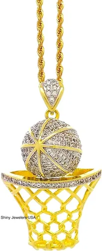 Vista 2 de Collar de cadena cubana con acabado de oro de 14 quilates para canalón de baloncesto