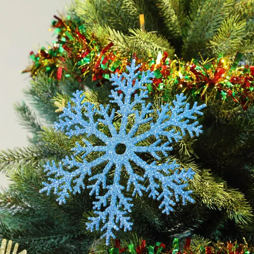 Vista 7 de Sratte Paquete de 12 adornos de copos de nieve grandes con purpurina de 12 pulgadas, decoración gigante de plástico para colgar en invierno