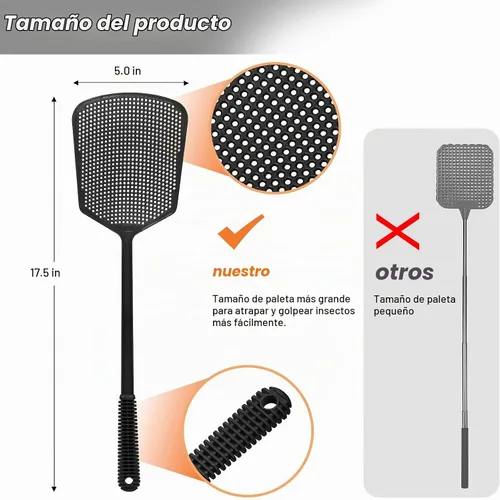 Vista 7 de Fly Swatters-Begonia - Matamoscas gruesos flexibles y resistentes con pala más grande, color negro, paquete de 6