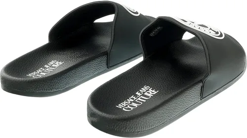Vista 2 de Versace Jeans Couture Tobogán de piscina con logotipo de medallón negro para hombre