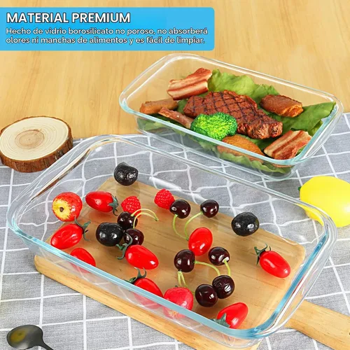 Vista 6 de KOMUEE Juego de 8 platos de vidrio para hornear con tapas rectangulares de vidrio con tapas sin BPA, moldes para hornear para lasaña, sobras