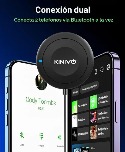 Vista 4 de Kinivo BTC450 juego de entrada auxiliar Bluetooth, manos libres, para autos (3,5 mm) - Admite AptX