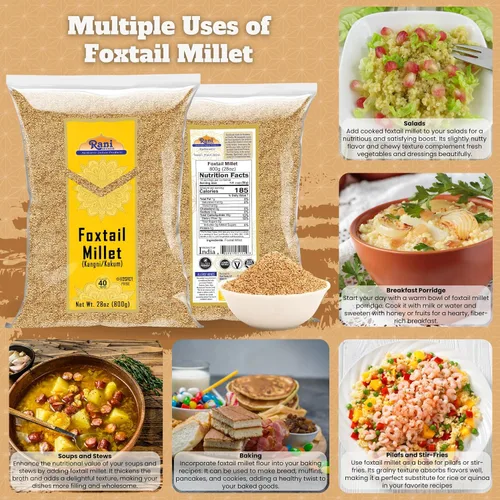 Vista 4 de Rani Mijo cola de zorra pulido (Setaria italica) Granos antiguos 28.22 oz (28 onzas) ~ Todo natural Apto para gluten Sin OMG Kosher Vegano