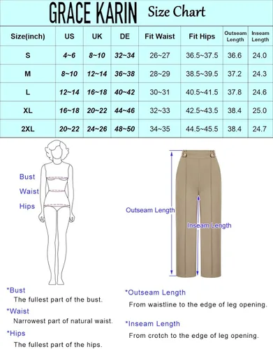 Vista 5 de GRACE KARIN Pantalones de trabajo recortados de pierna recta para mujer, cintura alta elástica, pierna ancha, pantalones casuales de negocios