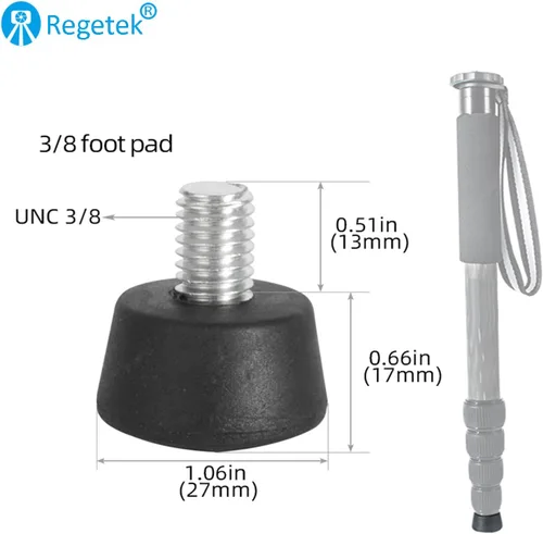 Vista 2 de Regetek Trípode universal de goma de 3/8 pulgadas compatible con Induro Kingjoy Manfrotto Weifeng Andoer Benro Gitzo RRS trípode monopié, 3/8"-16
