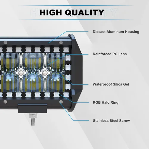 Vista 4 de ASLONG 4 piezas de 4" pulgadas LED Pods Barra de luz de trabajo todoterreno con halo RGB multicolor persiguiendo 16 colores sólidos más de 92 modos