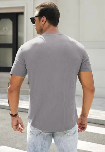 Vista 2 de JMIERR Camisas Henley para hombre con cuello redondo y botones