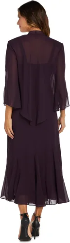 Vista 5 de R&M Richards - Vestido de gasa con cuentas para mujer