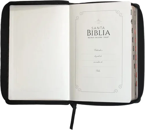 Vista 5 de Biblia Reina Valera 1960 tamaño Manual letra Grande 12 Puntos- Imitación Piel Negro/Negro con cierre y con índice. Colección ABBA., Negro