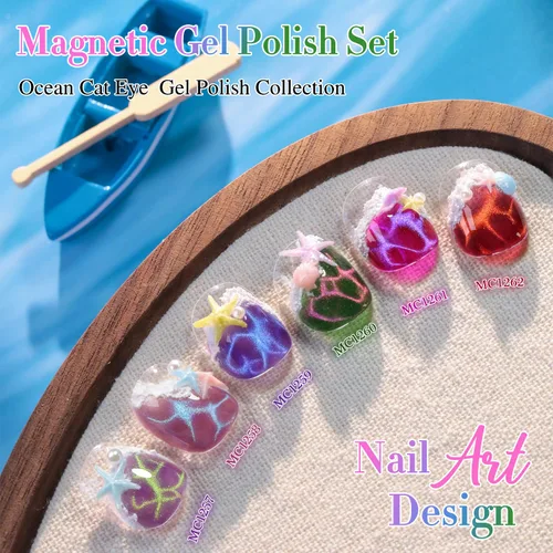Vista 9 de Double Rhythm - Juego de esmalte de uñas de gel ojo de gato de 6 unidades, mismo color, misma botella, 14.8 ml, brillo con glitter, con imán Aurora