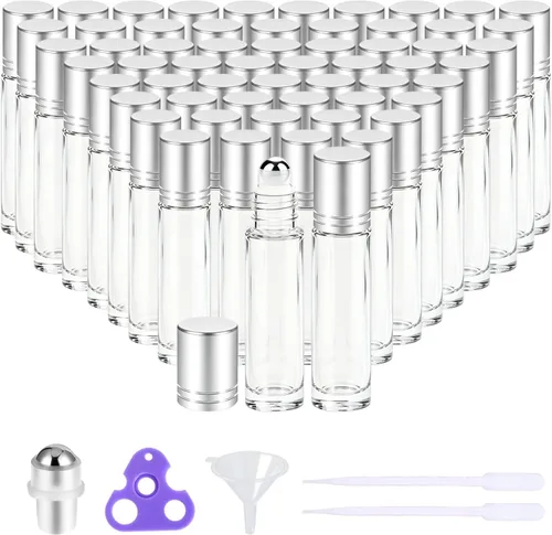 Vista 12 de PrettyCare 4 Pack 10ml Amber Glass Essential Oil Roller Bottles - Roller Ball Applicator, Leakproof Roll on Bottles, Travel Size Containers, Empty