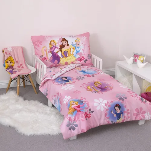 Vista 21 de Disney Ariel Sea Garden - Juego de cama para niños pequeños de 4 piezas - Edredón, sábana bajera, sábana encimera, funda de almohada reversible