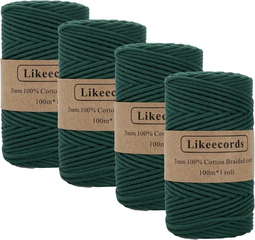 Vista 19 de Cordón de algodón trenzado de 0.11 pulgadas x 109 yardas, cuerda de algodón para macramé natural, estilo bohemio, para colgar plantas hechas a mano