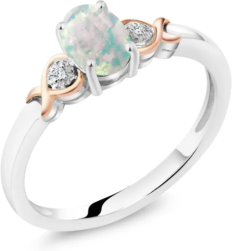 Vista 63 de Gem Stone King Anillo de compromiso de plata de ley 925 y oro rosa de 10 quilates, piedra preciosa ovalada de 0.276 x 0.197 in, con acento