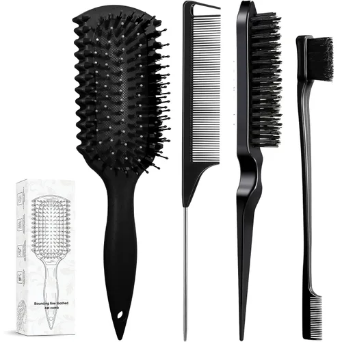 Vista 9 de Cepillo definidor de rizos, productos de cepillo de pelo rizado con 3 piezas de cepillo de pelo de espalda resbaladiza, cepillo de cerdas, peine
