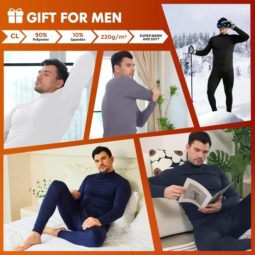 Vista 5 de CL convallaria Paquete de 2 calzoncillos térmicos largos para hombre, forro polar suave, capa base para clima frío, tallas XS-4XL