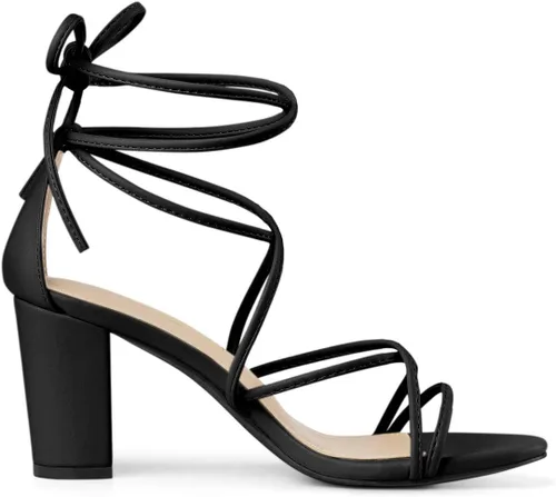 Vista 7 de Allegra K - Sandalias de tacón grueso con tiras delgadas para mujer