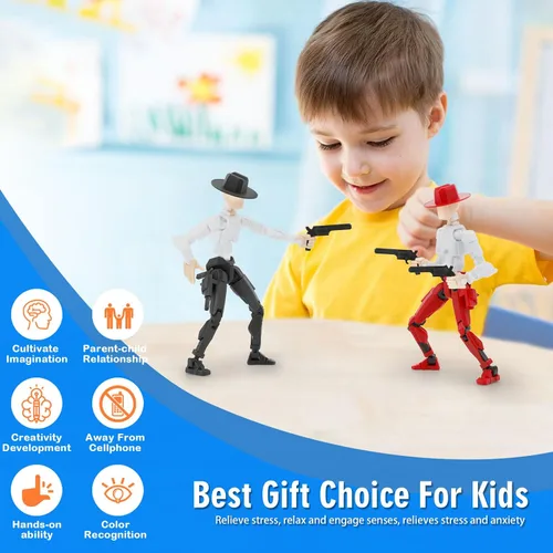 Vista 5 de Titan 13 Figura de Acción, Dummy de Vaquero Ya Ensamblado 13 Figuras de Acción para Niños, Paquete de 2, 5.4 pulgadas, Figura de Acción T Lucky 13