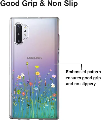 Vista 3 de Unov Funda para Galaxy Note 10 Plus Note 10 Plus 5G, transparente, con diseño, TPU suave, absorción de golpes, patrón delgado en relieve protector