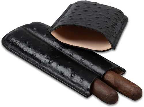Vista 2 de Prestige Import Group - Estuche de viaje estilo avestruz de cuero con 2 puros - Negro
