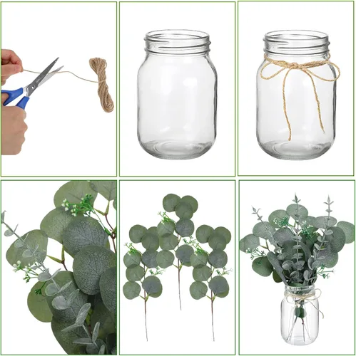 Vista 3 de XunYee Juego de 10 centros de mesa con tarro de albañil de flores, jarrones decorativos para fiestas de compromiso, despedidas de soltera, centros