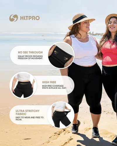 Vista 3 de HLTPRO Paquete de 3 leggings de talla grande para mujer (XL - 4X), pantalones suaves y elásticos de cintura alta para entrenamiento, correr, yoga