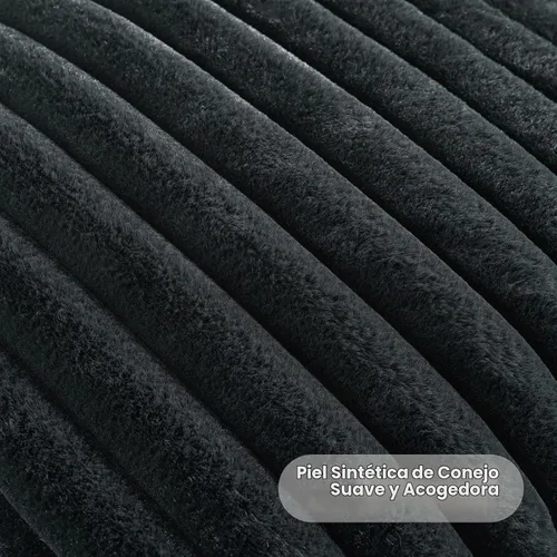 Vista 2 de FUTEI Pack of 2 Faux Fur Throw Pillow Covers 16x16 Inch, Black Negro