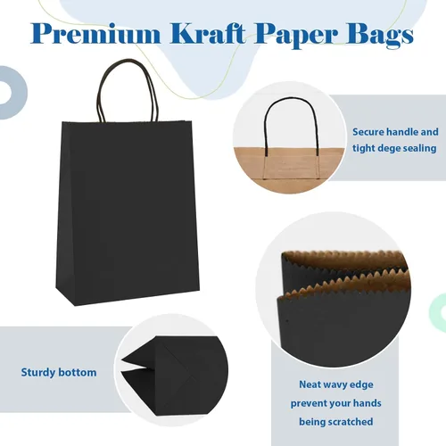 Vista 3 de GSSUSA Bolsas de papel negras de 8 x 4.25 x 10.5 pulgadas, 20 unidades, bolsa de papel de regalo con asas a granel, regalo de graduación, papel