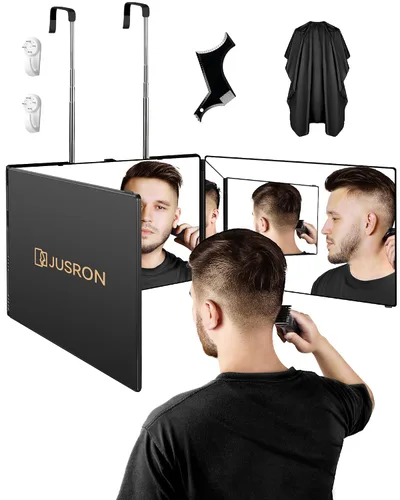 Vista 12 de JUSRON Espejo para Cortarse el Cabello Uno Mismo con Ángulo de Visión de 360°, Vidrio HD Transparente Antivaho, Recargable por USB, Fácil de Usar