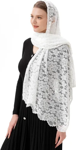 Vista 3 de PAMOR Bufanda rectangular de velo de capilla para mujer, velos de iglesia católica, mantilla, chal para cubrir la cabeza