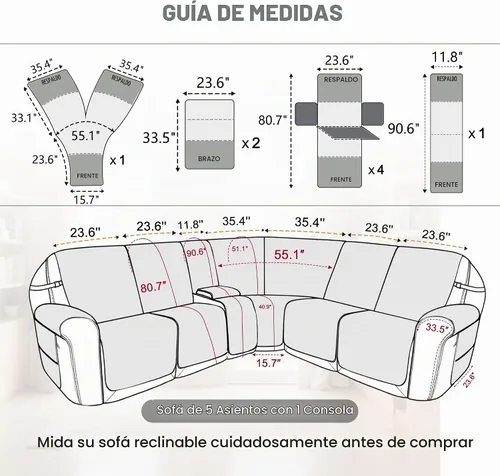 Vista 3 de Fundas para sofá reclinable, 100% impermeables, de terciopelo en forma de L, para sofás y mascotas, lavables, antideslizantes, con bolsillos
