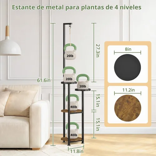 Vista 2 de LASZOLA - Soporte para plantas colgantes para interiores y exteriores, 4 niveles, color negro