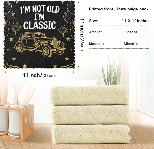 Vista 3 de Birthday Retro 70s Car Kitchen Towels Terry Cotton Quick Dry Reusable and Washable Dishcloth 6 Pack