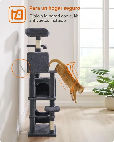 Vista 8 de Feandrea Cat Tree, 59.5-Inch Tall Cat Tower, Multi-Level Condo, Smoky Gray Gris ahumado (Smoky Gray)