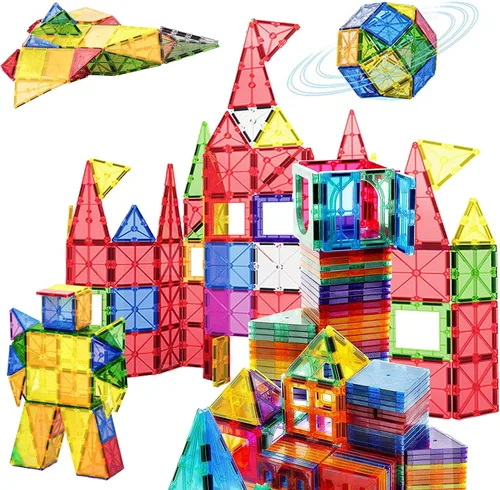 Vista 10 de Contixo Juguetes de construcción STEM – Juego de 65 piezas de azulejos magnéticos de mármol 3D para aprendizaje, apilables, juego de bloques