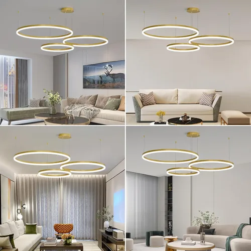 Vista 6 de Mikeru Lámpara de Araña LED Moderna de 3 Anillos, Accesorios de Luz Colgante de Techo con Control Remoto 3000k-6500K Temperatura de Color Ajustable