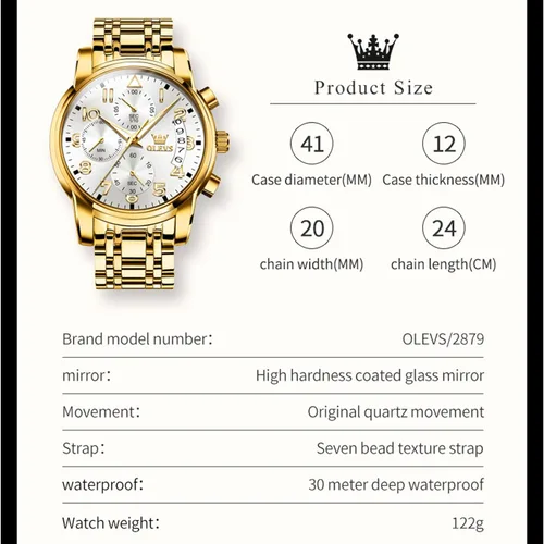 Vista 6 de OLEVS Reloj de pulsera ajustable de acero inoxidable impermeable con cronógrafo de cara grande reloj analógico de moda de negocios reloj de pulsera