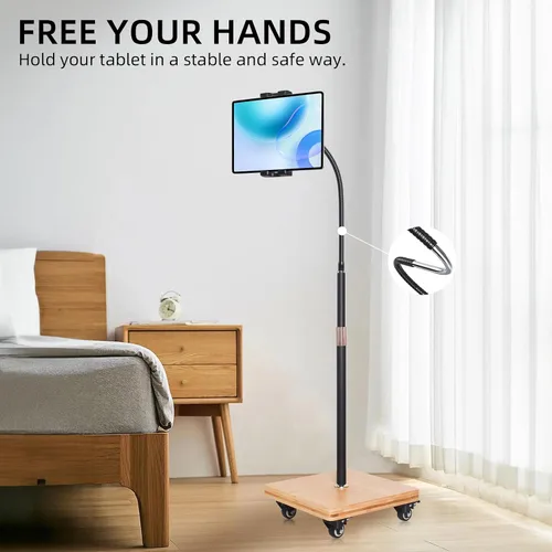 Vista 2 de wishacc Soporte de Piso para Tableta para Cama - Soporte de Tableta con Cuello de Cisne con Altura Ajustable y 4 Ruedas, Compatible con iPad mini