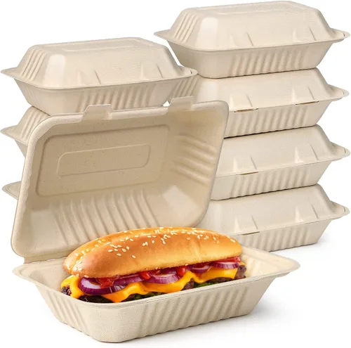 Vista 7 de greensight Envases para llevar desechables 6x6, paquete de 100 envases para alimentos en forma de concha, cajas compostables para llevar, envases