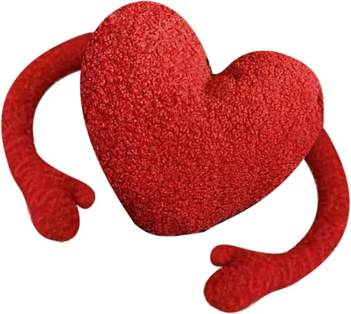 Vista 5 de Almohada de corazón rojo, cojín de brazos de dibujos animados con brazos largos para decoración de dormitorio, regalo de San Valentín
